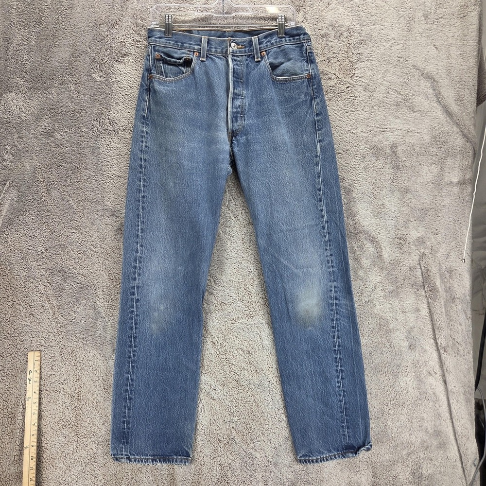 Levis 501xx Jeans Mens Blue Button Fly Regular Straight Med Wash Fits 30x30